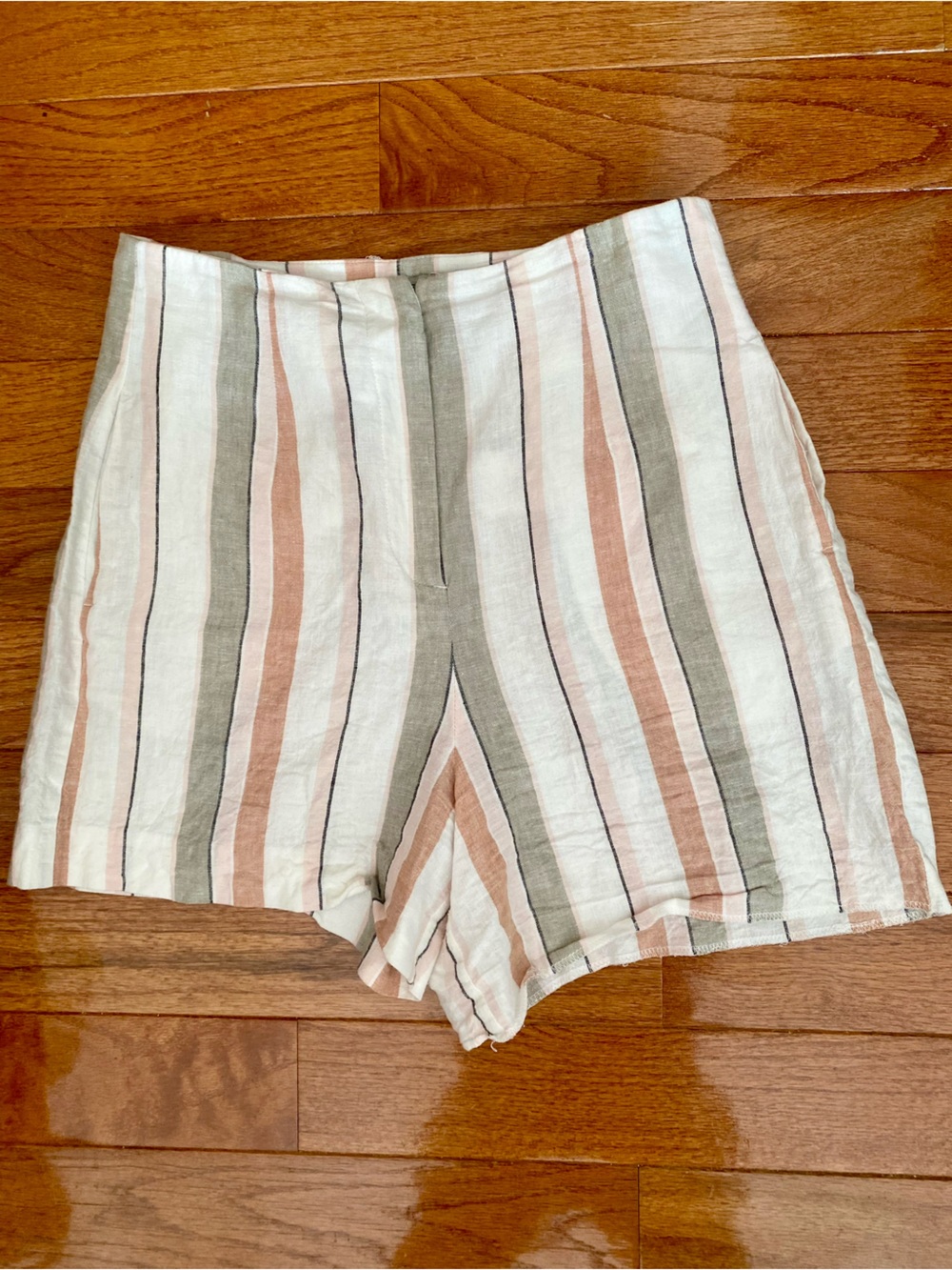 Zara Linen Blend Striped Tie Front Crop Top & Shorts Set Boho Coastal L - Picture 11 of 16